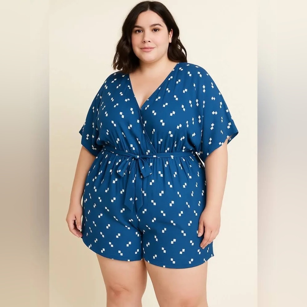 Eloquii Blue and White Patterned Romper